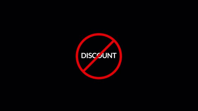 A circular red and  no discount text icon animation. stop, not allowed and ban concept animation in transparent background in 4k animation with alpha channel 