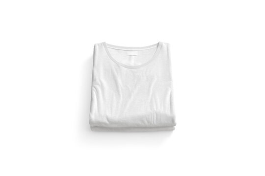 Blank white folded square t-shirt mockup stack png, transparent background, 3d rendering. Empty pile of fabric tshirt mock up cut out. Clear casual new undershirt model for woman or man template.
