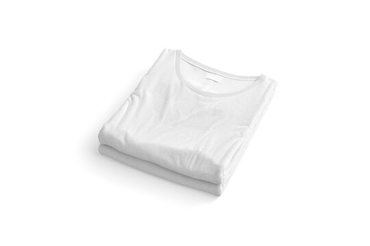 Blank white folded square t-shirt mock up stack png, transparent background, 3d rendering. Empty jersey tshirt pile with label mockup cut out. Clear new fold apparel for man or woman outfit template.