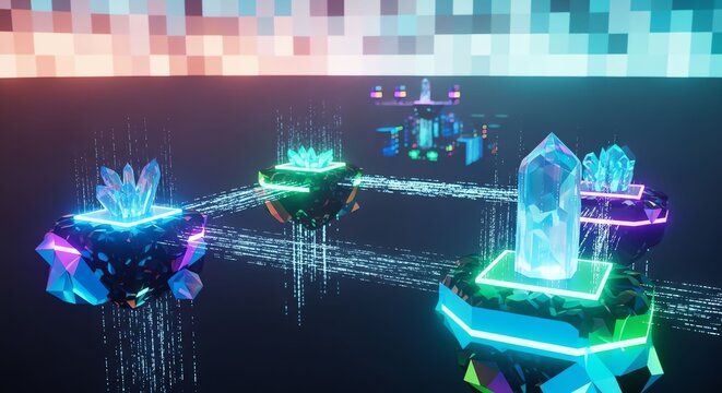 Vibrant Neon Lights Displaying a Futuristic Digital Landscape Scene.