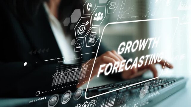 Business Growth Forecasting Concept with Digital Graphics and Keyboard Input in the Background. Asymptotic smart data analytic.