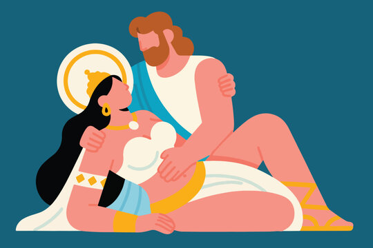 Cartoon Love Relationship Between Goddess and God Illustration Creative Design Template 