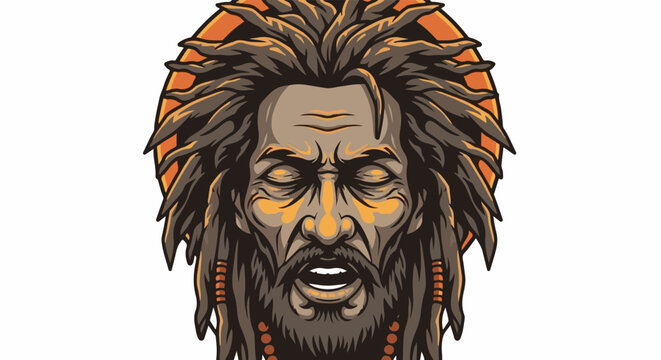 Stylized portrait of a tribal man with dreadlocks and tribal markings