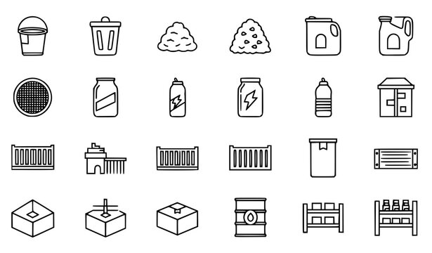 Minimal thin line cargo and storage icons set with containers warehouse and logistics objects vector