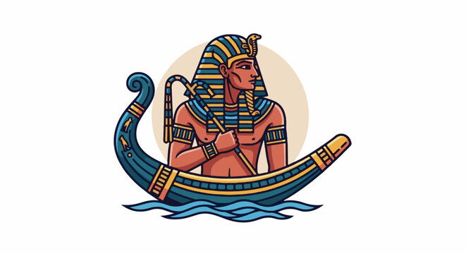 Egyptian pharaoh in a boat with scepter and crook