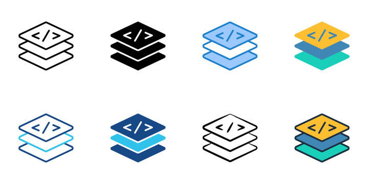 Software stack icons set multiple style collection. Editable stroke 
