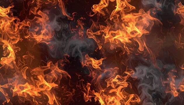Fiery flames engulf the scene with intense burning and rising smoke.