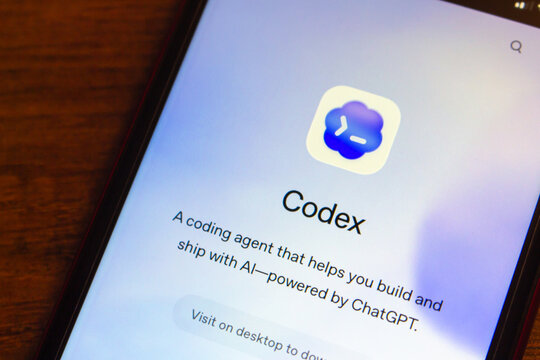 Mexico City, MEXICO - Apr 14 2026 : Close-up of a smartphone displaying the OpenAI Codex app page.