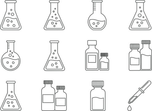 Various laboratory glassware and apparatus used in chemical experiments Vector