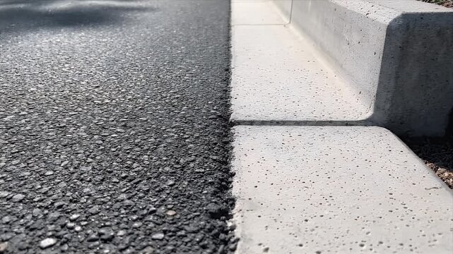 Asphalt Road Texture Next to White Concrete Curb for Road Construction and Urban Design Applications