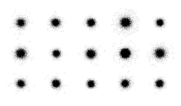 Abstract paint spray splatter and mist effect vector set with fine dots and airbrush texture