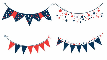 Obraz premium Four decorated garland illustrations using red, white, and navy blue with various shapes and patterns