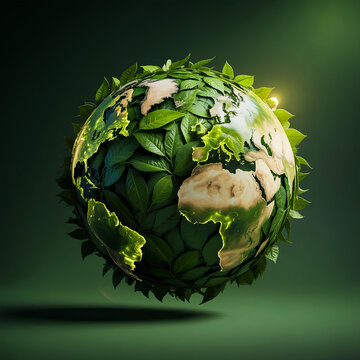 Earth Globe Covered with Green Leaves Environmental Sustainability Concept