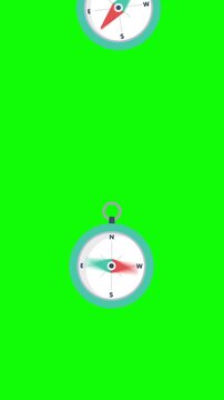 Magnetic compass icon on green screen background.