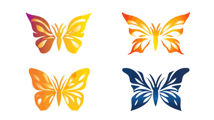 Obraz premium Four butterfly-shaped illustrations, each with color gradients, set against a plain white background