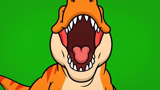 Cartoon Tyrannosaurus Rex Roars on Green Background