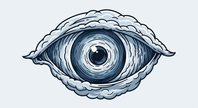 A detailed pixel art illustration of a human eye with cloudy eyelids