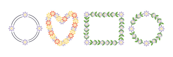 Collection Floral frame with a circle, round, or rectangle set. Doodle-style wreath. Vector illustration for wedding decor, birthday, social media posts and artistic photo layouts © Iuliana