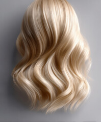 Fototapeta premium Glossy beige hair with soft waves, ultra realistic texture, high fidelity shine, smooth and healthy appearance