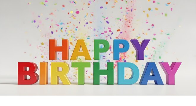 Festive 'happy birthday' celebration colorful wooden letters with confetti for a joyful birthday event