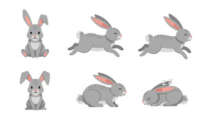 Gray rabbits vector set with bunny characters in different poses © Kuddus