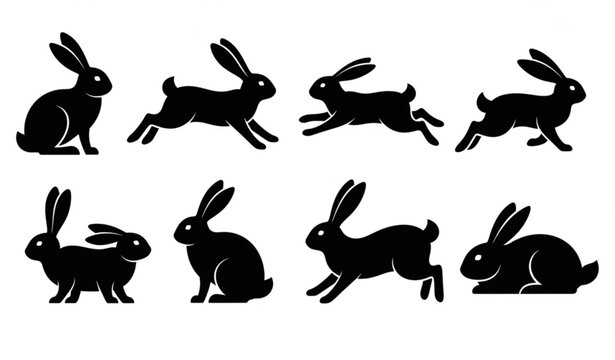 Rabbit silhouette vector bundle with black bunny animal pose icons