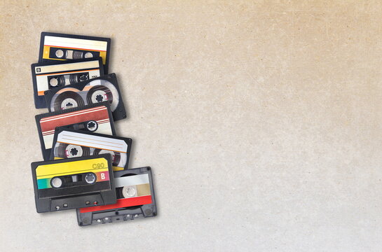audio cassettes on vintage background