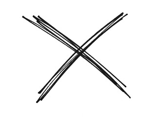 Naklejka premium Hand-Drawn Black Cross Marker PNG, Bold Red X Symbol of Error, Wrong, Cancel, Reject, or Prohibition | Grunge Doodle Cross Mark Isolated on Transparent Background