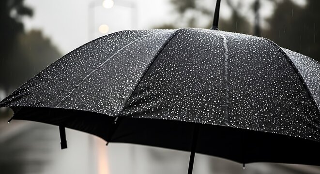 A black umbrella on a rainy day