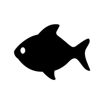 Stylized black fish silhouette swimming towards the right on a white background