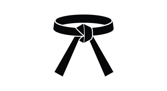 A black martial arts belt neatly tied with a prominent knot presented as a stark silhouette high quality