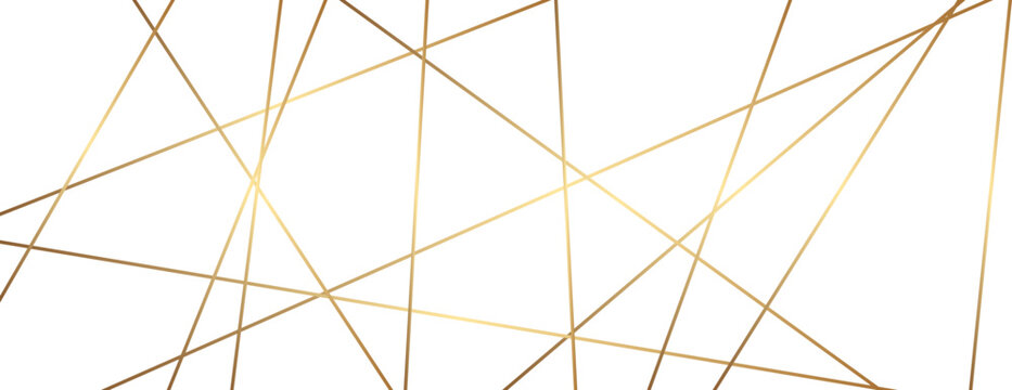 Linear geometric pattern with random diagonal lines. Asymmetric mesh of gold stripes on dark background.