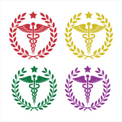 Fototapeta premium Colorful Caduceus and Laurel Wreath Icons illustration