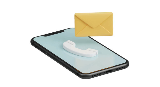 Smartphone with a phone receiver icon and envelope symbol on screen representing communication social media smartphone communication technology