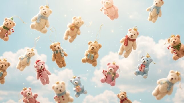 Floating Plush Teddy Bears in the Sky Teddy Bears Plush Toys Floating Sky Clouds Whimsical Colorful. Concept featuring teddy bears, plush toys, floating, sky, clouds for professional commercial des...