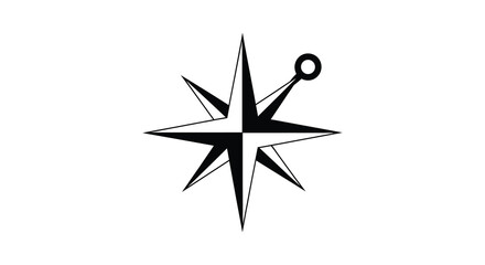 A striking black and white depiction of a nautical star with a circular element presented as a silhouette © jivect02