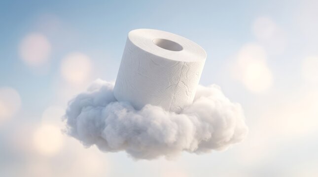 Toilet Paper on a Cloud Toilet Paper Cloud Whimsical Floating Sky Soft Funny. Concept featuring toilet paper, cloud, whimsical, floating, sky for professional commercial design.