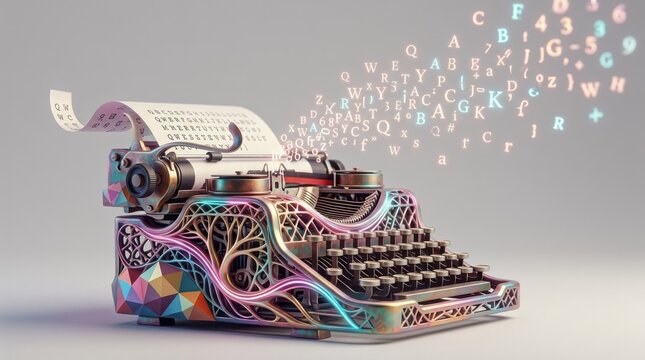 Colorful Vintage Typewriter with Floating Letters Typewriter Vintage Colorful Creativity Writing Letters Artistic. Concept featuring typewriter, vintage, colorful, creativity, writing for professio...