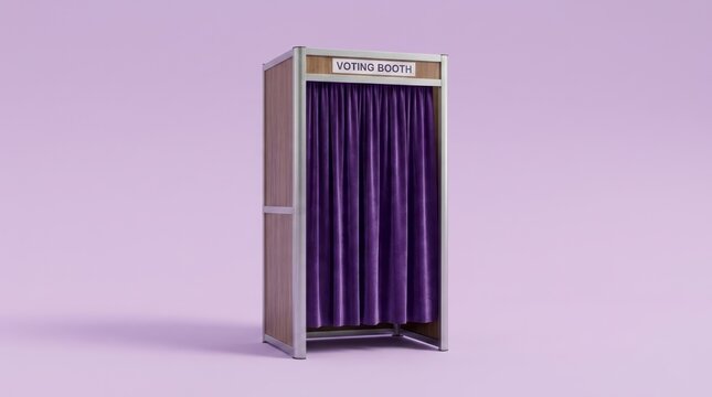 Voting Booth with Purple Curtain Voting Booth Election Democracy Polling Station Purple Curtain Voting Civic Duty. Concept featuring voting booth, election, democracy, polling station, purple curta...