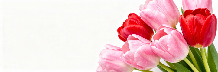 Fototapeta premium Bouquet of Pink and Red Tulips on White Background
