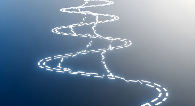 Abstract DNA helix pathway illuminated on a blue gradient background