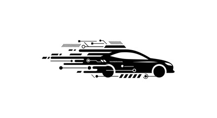 Black car silhouette with abstract speed lines.