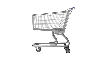 Shiny metal shopping cart with blue handle, isolated on transparent background © Miguel