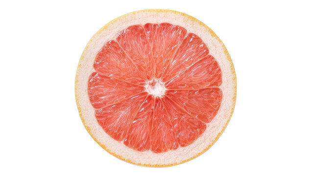 Juicy pink grapefruit slice with textured segments, isolated on transparent background