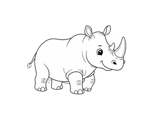 Obraz premium Cute safari rhinoceros standing, outline for coloring, black and white simple design