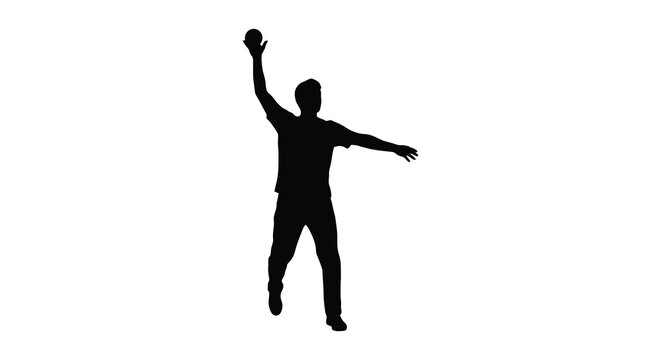 A dynamic image portrays a person throwing a ball upwards captured in a striking black silhouette high quality