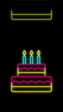 Birthday cake neon light design animation