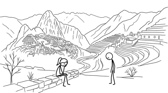 Couple Contemplating Ruins of Machu Picchu