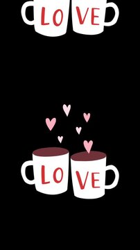 Love tea cup icon on black background.