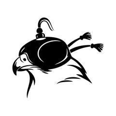 Logotipo con dibujo minimalista con líneas de una cabeza de halcón con capucha de cuero para cetrería  © teracreonte